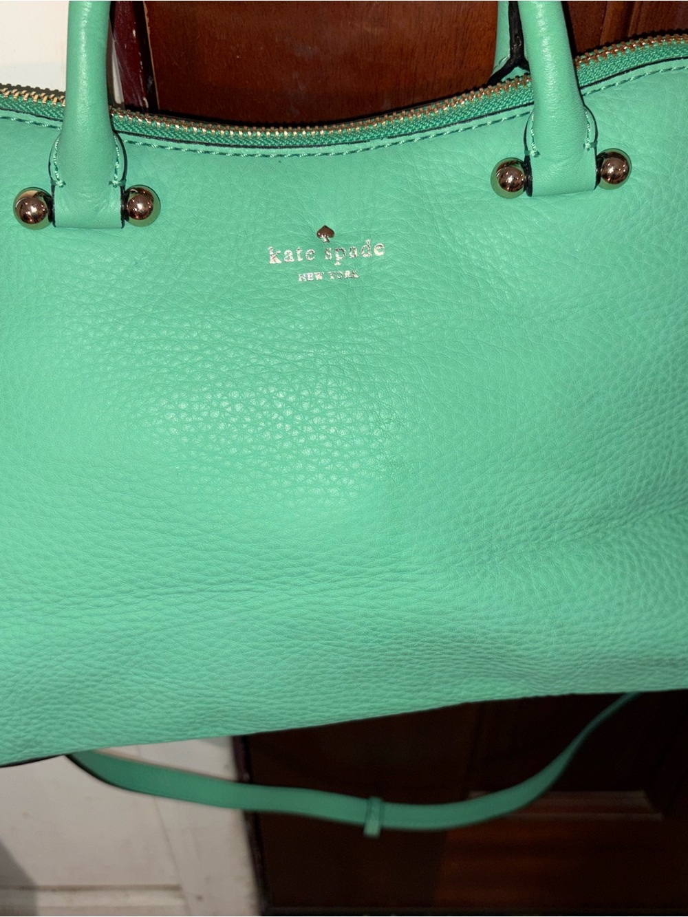 kate spade New York Pebbled Leather Satchel in Mint Green
